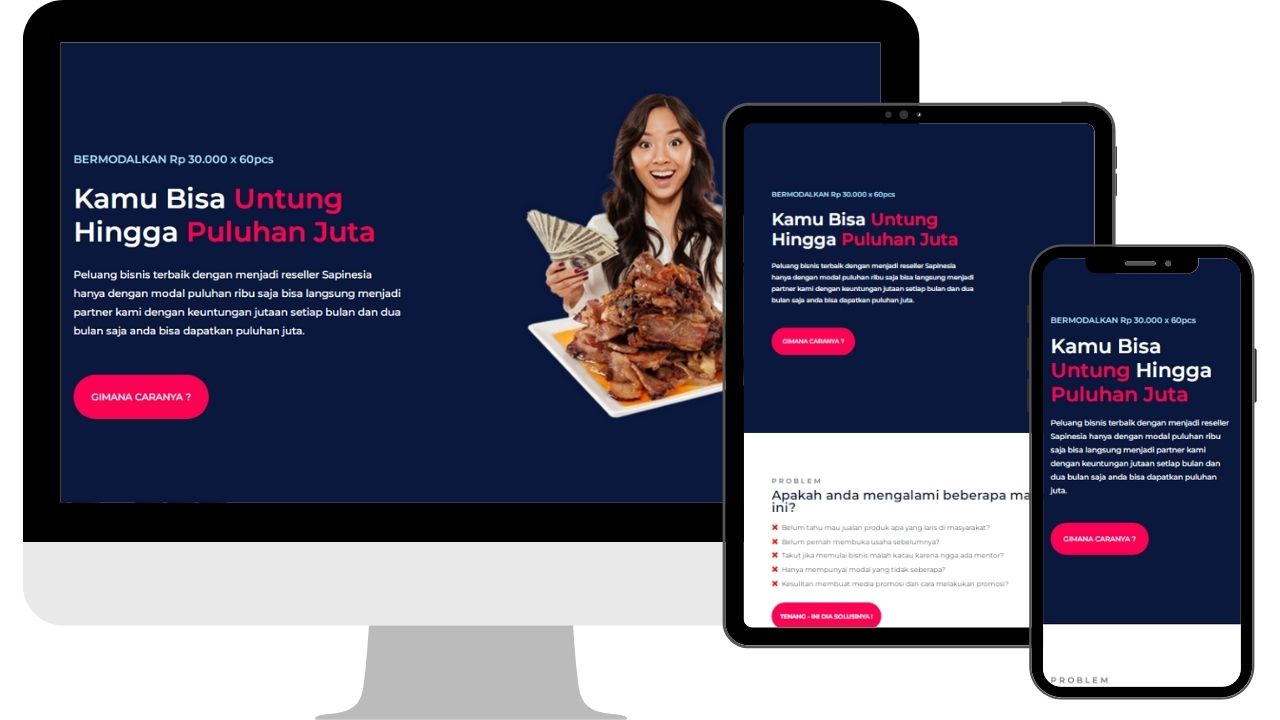 contoh website landing page keagenan reseller produk frozen food
